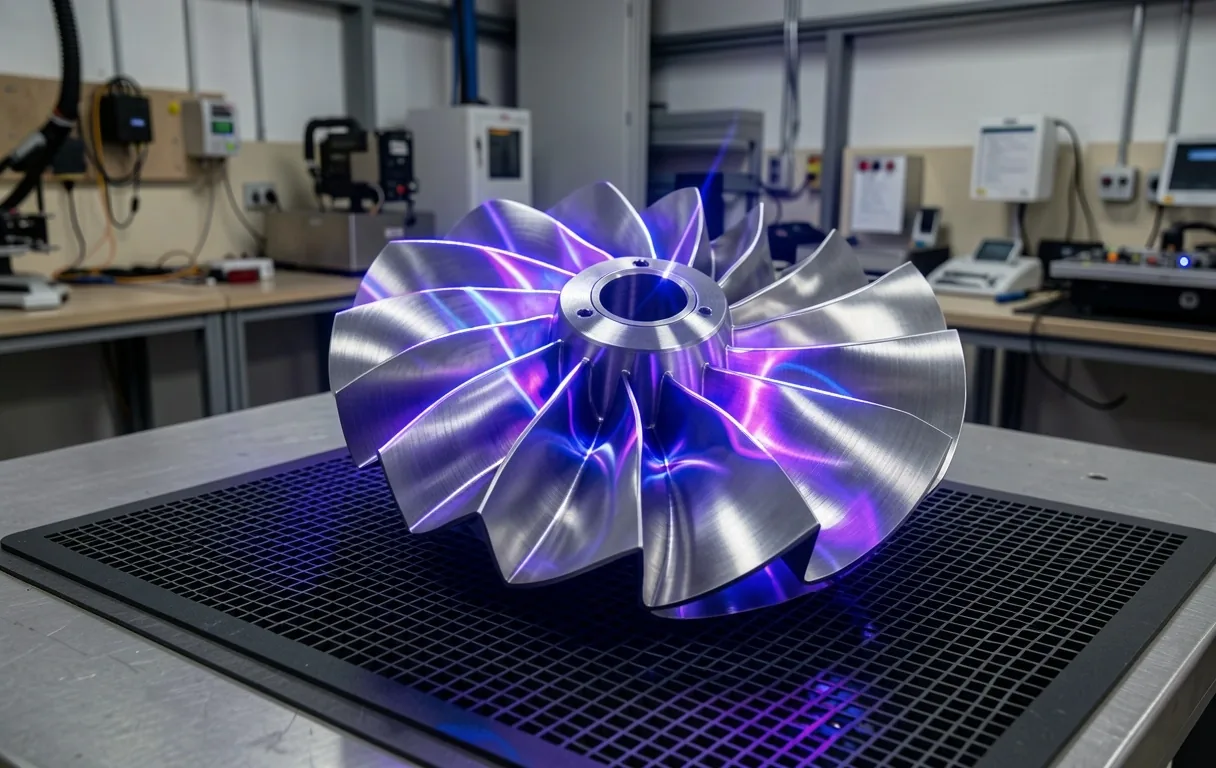 Escáner 3D de luz estructurada capturando turbina